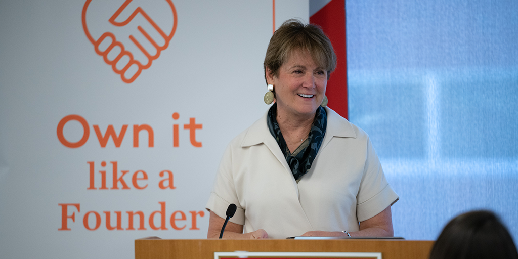 Kim Fortunato speaks at the Campbell Soup Foundation Breakfast