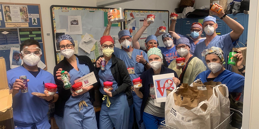 healthcare workers with campbell products|||tornado relief donations