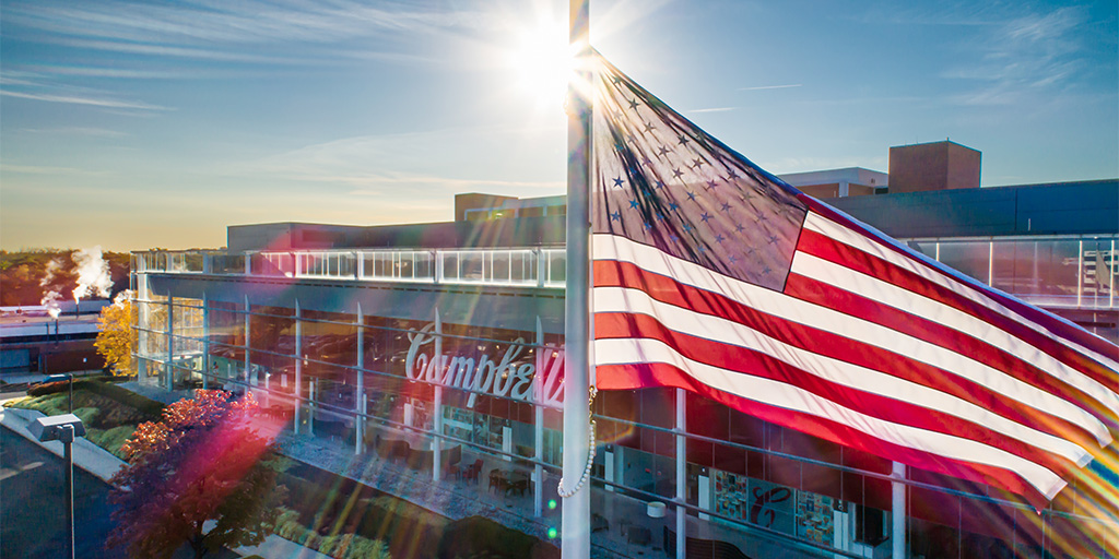 flag waving outside campbell's HQ