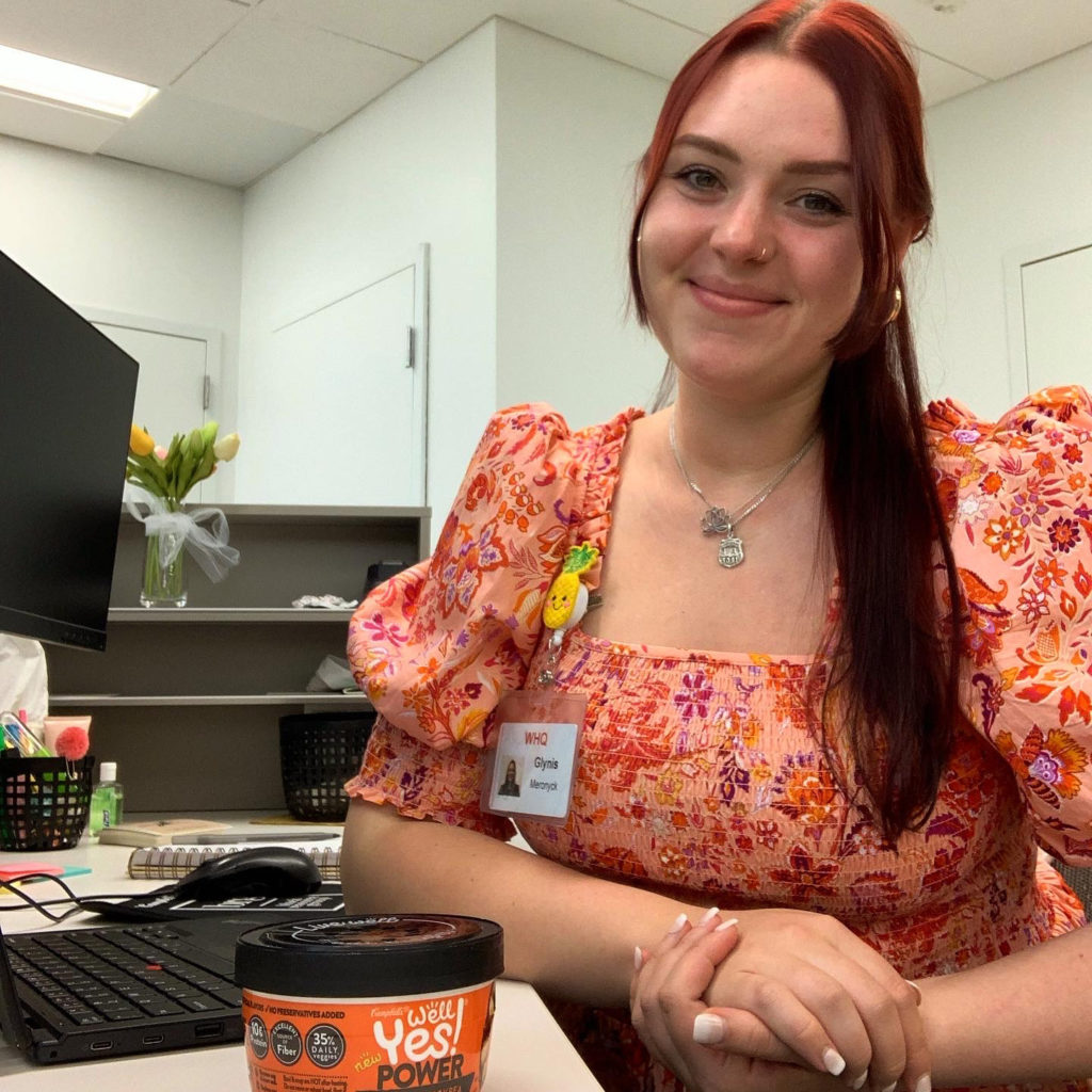 woman posting with soup